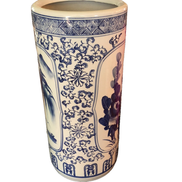 Chinoiserie Ceramic 18”x8” Umbrella Stand w/Birds & Roses Circa 1980’s - Picture 4 of 6